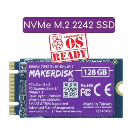 SSD 128Go - M.2 NVMe 2242 B+M - pour Raspberry-Pi