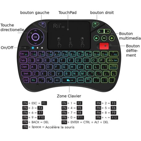 Mini clavier sans fil AZERTY avec Pad souris pour SmartTV ou PC