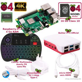 Raspberry Pi 4 - 4 Go - Kit Mediacenter BLANC (Pi incl)