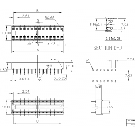 4 Supports CI Double Rangée 40 Broches - Pas 2,54 Mm, Distance 15,2 Mm - Pour PCB, Soudure, Prototypage
