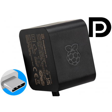 Power Supply 27 W USB-C with PD - Noir - Raspberry PI 5