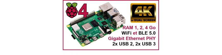 Raspberry-Pi 4 - 4K, dual screen, USB 3, Ethernet GigaByte - In stock
