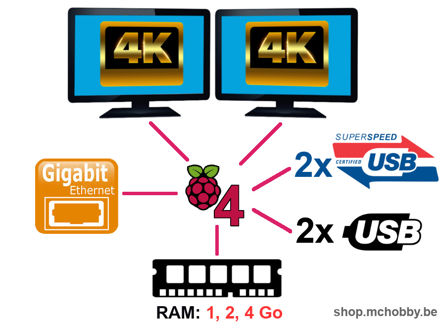 Raspberry Pi 4 Model B 4 Go Kit industriel IoT, En stock 24H