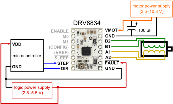 Brancher un DRV8834 sur un microcontroleur